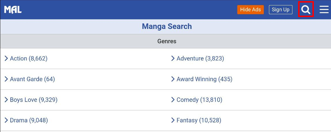 Search for the manga